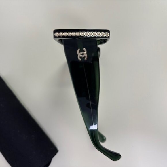 Chanel Square Frame Sunglasses with Pearls Dark Green Shades - Picture 2 of 9
